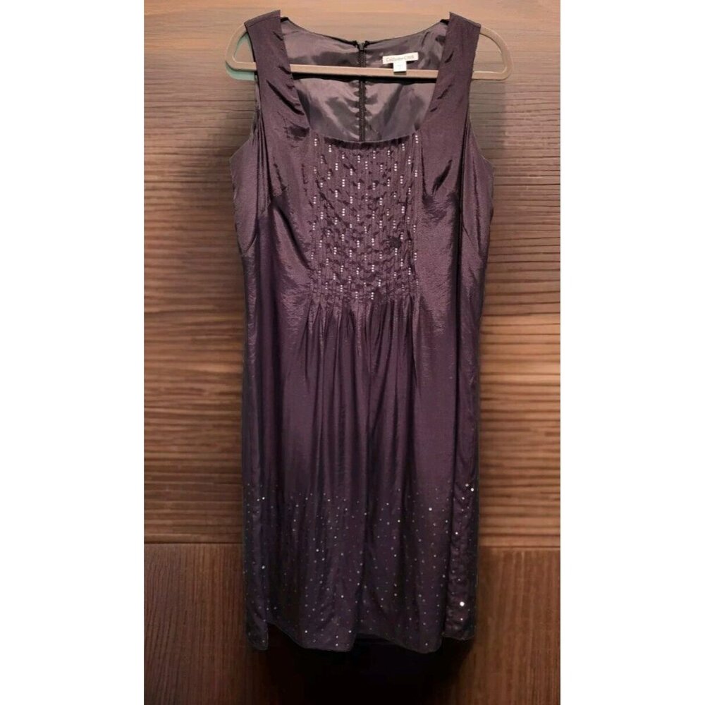 New Coldwater Creek  Gray Satin Sleeveless Flared Midi Dress Sequins Sz 12 Lined